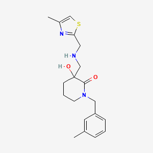 molecular formula C19H25N3O2S B6113870 3-hydroxy-1-(3-methylbenzyl)-3-({[(4-methyl-1,3-thiazol-2-yl)methyl]amino}methyl)-2-piperidinone 
