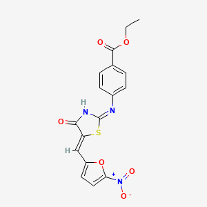 molecular formula C17H13N3O6S B6113897 ethyl 4-({5-[(5-nitro-2-furyl)methylene]-4-oxo-1,3-thiazolidin-2-ylidene}amino)benzoate 