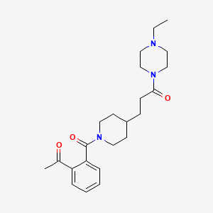 molecular formula C23H33N3O3 B6114029 1-[2-({4-[3-(4-ethyl-1-piperazinyl)-3-oxopropyl]-1-piperidinyl}carbonyl)phenyl]ethanone 