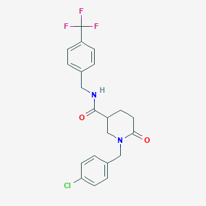 molecular formula C21H20ClF3N2O2 B6114095 1-(4-chlorobenzyl)-6-oxo-N-[4-(trifluoromethyl)benzyl]-3-piperidinecarboxamide 