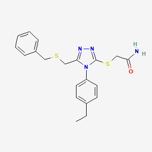 molecular formula C20H22N4OS2 B6114118 2-{[5-[(benzylthio)methyl]-4-(4-ethylphenyl)-4H-1,2,4-triazol-3-yl]thio}acetamide 