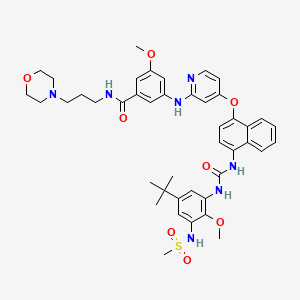 molecular formula C43H51N7O8S B611421 3-((4-((4-(3-(5-(叔丁基)-2-甲氧基-3-(甲磺酰胺基)苯基)脲基)萘-1-基)氧基)吡啶-2-基)氨基)-5-甲氧基-N-(3-吗啉基丙基)苯甲酰胺 CAS No. 1630203-25-6