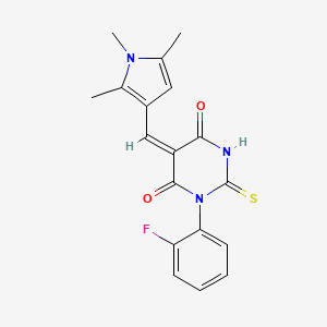 molecular formula C18H16FN3O2S B6114315 1-(2-fluorophenyl)-2-thioxo-5-[(1,2,5-trimethyl-1H-pyrrol-3-yl)methylene]dihydro-4,6(1H,5H)-pyrimidinedione 