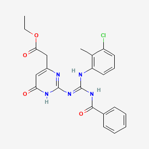 molecular formula C23H22ClN5O4 B6114321 ethyl [2-({(benzoylimino)[(3-chloro-2-methylphenyl)amino]methyl}amino)-6-oxo-3,6-dihydro-4-pyrimidinyl]acetate 