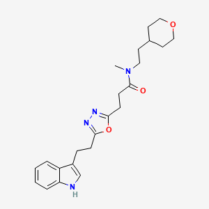 molecular formula C23H30N4O3 B6114350 3-{5-[2-(1H-indol-3-yl)ethyl]-1,3,4-oxadiazol-2-yl}-N-methyl-N-[2-(tetrahydro-2H-pyran-4-yl)ethyl]propanamide 