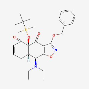 molecular formula C28H38N2O5Si B611449 Naphth[2,3-d]isoxazole-4,5(4aH,8H)-dione, 9-(diethylamino)-4a-[[(1,1-dimethylethyl)dimethylsilyl]oxy]-8a,9-dihydro-3-(phenylmethoxy)-, (4aS,8aS,9S)- CAS No. 1575491-01-8