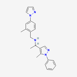 molecular formula C23H25N5 B6114602 1-(5-methyl-1-phenyl-1H-pyrazol-4-yl)-N-[2-methyl-4-(1H-pyrazol-1-yl)benzyl]ethanamine 