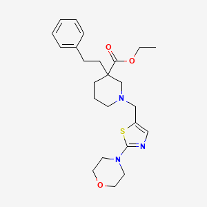molecular formula C24H33N3O3S B6114608 ethyl 1-{[2-(4-morpholinyl)-1,3-thiazol-5-yl]methyl}-3-(2-phenylethyl)-3-piperidinecarboxylate 