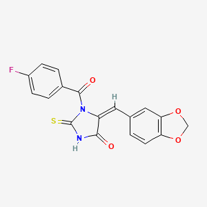 molecular formula C18H11FN2O4S B6114690 5-(1,3-benzodioxol-5-ylmethylene)-1-(4-fluorobenzoyl)-2-thioxo-4-imidazolidinone 