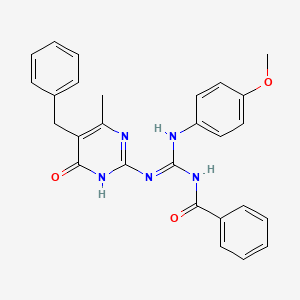 molecular formula C27H25N5O3 B6114785 N-{[(5-benzyl-6-methyl-4-oxo-1,4-dihydro-2-pyrimidinyl)amino][(4-methoxyphenyl)amino]methylene}benzamide 