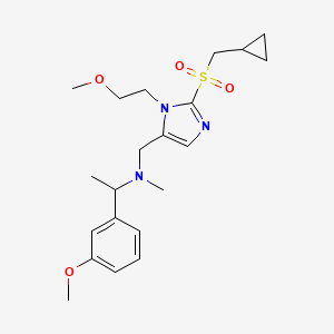 molecular formula C21H31N3O4S B6114910 N-{[2-[(cyclopropylmethyl)sulfonyl]-1-(2-methoxyethyl)-1H-imidazol-5-yl]methyl}-1-(3-methoxyphenyl)-N-methylethanamine 