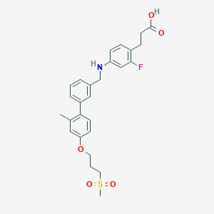 molecular formula C27H30FNO5S B611511 3-[2-氟-4-[[3-[2-甲基-4-(3-甲基磺酰基丙氧基)苯基]苯基]甲氨基]苯基]丙酸 CAS No. 1390641-90-3