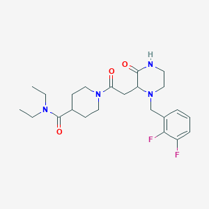 molecular formula C23H32F2N4O3 B6115226 1-{[1-(2,3-difluorobenzyl)-3-oxo-2-piperazinyl]acetyl}-N,N-diethyl-4-piperidinecarboxamide 