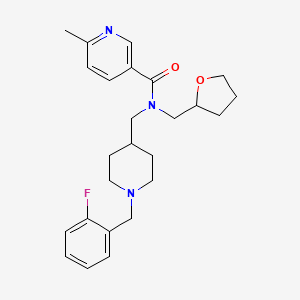 molecular formula C25H32FN3O2 B6115234 N-{[1-(2-fluorobenzyl)-4-piperidinyl]methyl}-6-methyl-N-(tetrahydro-2-furanylmethyl)nicotinamide 