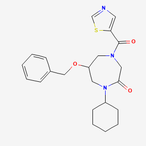 molecular formula C22H27N3O3S B6115262 6-(benzyloxy)-1-cyclohexyl-4-(1,3-thiazol-5-ylcarbonyl)-1,4-diazepan-2-one 
