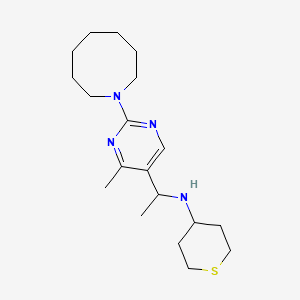 molecular formula C19H32N4S B6115396 N-{1-[2-(1-azocanyl)-4-methyl-5-pyrimidinyl]ethyl}tetrahydro-2H-thiopyran-4-amine 