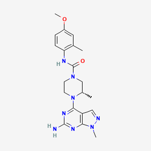 molecular formula C20H26N8O2 B611541 (S)-4-(6-氨基-1-甲基-1H-吡唑并[3,4-d]嘧啶-4-基)-N-(4-甲氧基-2-甲苯基)-3-甲基哌嗪-1-甲酰胺 CAS No. 1616413-96-7