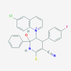 molecular formula C27H19ClFN3OS B6115514 5-(6-chloroquinolinium-1-yl)-3-cyano-4-(4-fluorophenyl)-6-hydroxy-6-phenyl-1,4,5,6-tetrahydropyridine-2-thiolate 