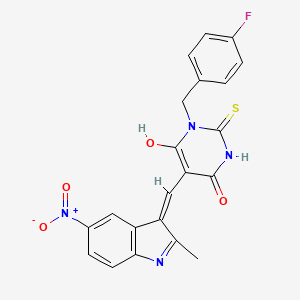 molecular formula C21H15FN4O4S B6115554 1-(4-fluorobenzyl)-5-[(2-methyl-5-nitro-1H-indol-3-yl)methylene]-2-thioxodihydro-4,6(1H,5H)-pyrimidinedione 