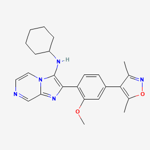 molecular formula C24H27N5O2 B611562 N-环己基-2-[4-(3,5-二甲基-1,2-恶唑-4-基)-2-甲氧基苯基]咪唑并[1,2-a]哒嗪-3-胺 CAS No. 2109805-83-4