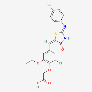 molecular formula C20H16Cl2N2O5S B6115636 [2-chloro-4-({2-[(4-chlorophenyl)imino]-4-oxo-1,3-thiazolidin-5-ylidene}methyl)-6-ethoxyphenoxy]acetic acid 