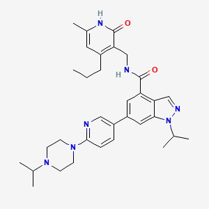 molecular formula C33H43N7O2 B611576 N-[(6-甲基-2-氧代-4-丙基-1H-吡啶-3-基)甲基]-1-丙烷-2-基-6-[6-(4-丙烷-2-基哌嗪-1-基)吡啶-3-基]吲唑-4-甲酰胺 CAS No. 1431612-23-5