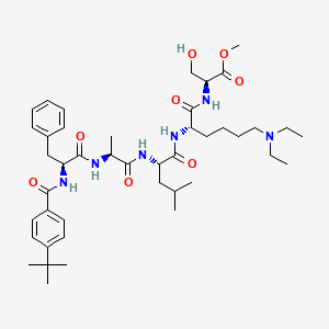 molecular formula C43H66N6O8 Exact B611582 (3S,6S,9S,12S,15S)-3-苄基-1-(4-(叔丁基)苯基)-12-(4-(二乙氨基)丁基)-15-(羟甲基)-9-异丁基-6-甲基-1,4,7,10,13-五氧代-2,5,8,11,14-五氮十六烷-16-酸甲酯 CAS No. 1872382-47-2
