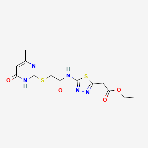 molecular formula C13H15N5O4S2 B6115846 ethyl [5-({[(4-methyl-6-oxo-1,6-dihydropyrimidin-2-yl)thio]acetyl}amino)-1,3,4-thiadiazol-2-yl]acetate 