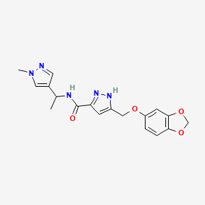 molecular formula C18H19N5O4 B6116114 5-[(1,3-benzodioxol-5-yloxy)methyl]-N-[1-(1-methyl-1H-pyrazol-4-yl)ethyl]-1H-pyrazole-3-carboxamide 