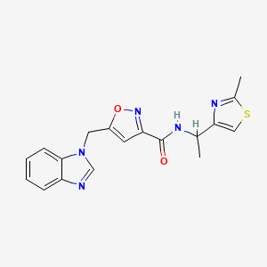 molecular formula C18H17N5O2S B6116136 5-(1H-benzimidazol-1-ylmethyl)-N-[1-(2-methyl-1,3-thiazol-4-yl)ethyl]-3-isoxazolecarboxamide 