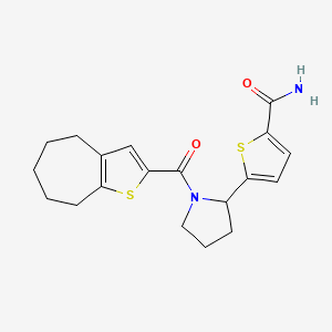 molecular formula C19H22N2O2S2 B6116161 5-[1-(5,6,7,8-tetrahydro-4H-cyclohepta[b]thien-2-ylcarbonyl)-2-pyrrolidinyl]-2-thiophenecarboxamide 