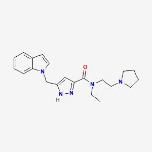 molecular formula C21H27N5O B6116293 N-ethyl-5-(1H-indol-1-ylmethyl)-N-[2-(1-pyrrolidinyl)ethyl]-1H-pyrazole-3-carboxamide 