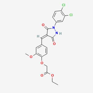 molecular formula C21H18Cl2N2O6 B6116352 ethyl (4-{[1-(3,4-dichlorophenyl)-3,5-dioxo-4-pyrazolidinylidene]methyl}-2-methoxyphenoxy)acetate 