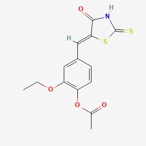 molecular formula C14H13NO4S2 B6116376 2-ethoxy-4-[(4-oxo-2-thioxo-1,3-thiazolidin-5-ylidene)methyl]phenyl acetate 