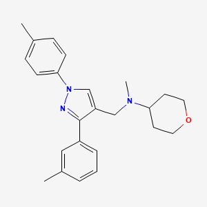 molecular formula C24H29N3O B6116537 N-methyl-N-{[3-(3-methylphenyl)-1-(4-methylphenyl)-1H-pyrazol-4-yl]methyl}tetrahydro-2H-pyran-4-amine 