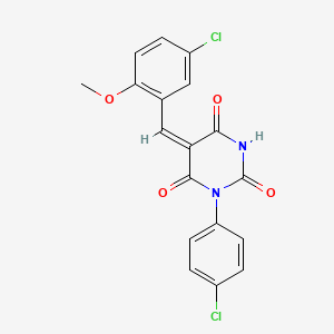 molecular formula C18H12Cl2N2O4 B6116674 5-(5-chloro-2-methoxybenzylidene)-1-(4-chlorophenyl)-2,4,6(1H,3H,5H)-pyrimidinetrione 