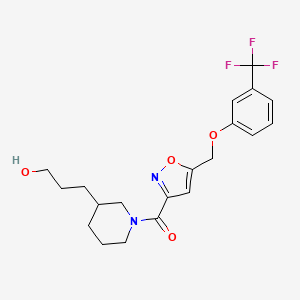 molecular formula C20H23F3N2O4 B6116732 3-{1-[(5-{[3-(trifluoromethyl)phenoxy]methyl}-3-isoxazolyl)carbonyl]-3-piperidinyl}-1-propanol 