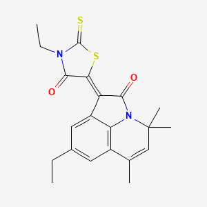 molecular formula C21H22N2O2S2 B6116927 8-ethyl-1-(3-ethyl-4-oxo-2-thioxo-1,3-thiazolidin-5-ylidene)-4,4,6-trimethyl-4H-pyrrolo[3,2,1-ij]quinolin-2(1H)-one 