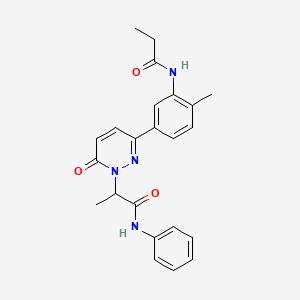 molecular formula C23H24N4O3 B6116982 2-[3-[4-methyl-3-(propionylamino)phenyl]-6-oxo-1(6H)-pyridazinyl]-N-phenylpropanamide 