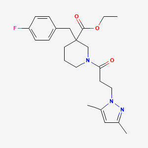molecular formula C23H30FN3O3 B6117212 ethyl 1-[3-(3,5-dimethyl-1H-pyrazol-1-yl)propanoyl]-3-(4-fluorobenzyl)-3-piperidinecarboxylate 
