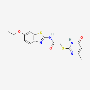 molecular formula C16H16N4O3S2 B6117263 N-(6-ethoxy-1,3-benzothiazol-2-yl)-2-[(4-methyl-6-oxo-1,6-dihydro-2-pyrimidinyl)thio]acetamide 