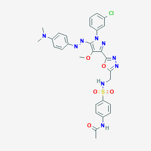 molecular formula C29H28ClN9O5S B061173 Acetamide, N-(4-((((5-(1-(3-chlorophenyl)-5-((4-(dimethylamino)phenyl)azo)-4-methoxy-1H-pyrazol-3-yl)-1,3,4-oxadiazol-2-yl)methyl)amino)sulfonyl)phenyl)- CAS No. 172701-70-1