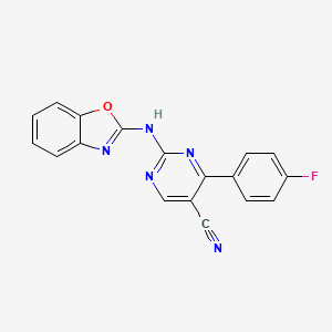 molecular formula C18H10FN5O B611738 2-(Benzooxazol-2-ylamino)-4-(4-fluorophenyl)pyrimidine-5-carbonitrile CAS No. 1369344-82-0