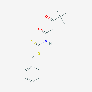 molecular formula C15H19NO2S2 B061174 Carbamodithioic acid, (4,4-dimethyl-1,3-dioxopentyl)-, phenylmethyl ester CAS No. 178408-12-3