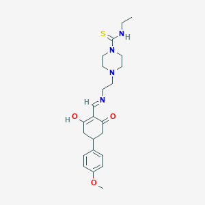 molecular formula C23H32N4O3S B6117444 N-ethyl-4-[2-({[4-(4-methoxyphenyl)-2,6-dioxocyclohexylidene]methyl}amino)ethyl]-1-piperazinecarbothioamide 