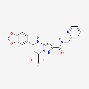 molecular formula C21H18F3N5O3 B6117473 5-(1,3-benzodioxol-5-yl)-N-(2-pyridinylmethyl)-7-(trifluoromethyl)-4,5,6,7-tetrahydropyrazolo[1,5-a]pyrimidine-2-carboxamide 