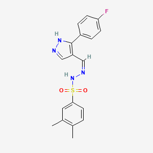molecular formula C18H17FN4O2S B6117556 N'-{[3-(4-fluorophenyl)-1H-pyrazol-4-yl]methylene}-3,4-dimethylbenzenesulfonohydrazide 