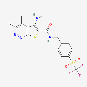 molecular formula C17H15F3N4O3S2 B611758 5-氨基-3,4-二甲基-N-[[4-[(三氟甲基)磺酰基]苯基]甲基]噻吩并[2,3-c]哒嗪-6-甲酰胺 CAS No. 1451993-15-9