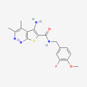 molecular formula C17H17FN4O2S B611759 5-氨基-N-(3-氟-4-甲氧基苄基)-3,4-二甲基噻吩并[2,3-c]哒嗪-6-甲酰胺 CAS No. 1451994-10-7