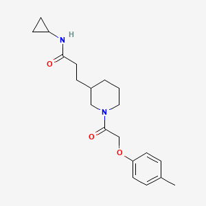 molecular formula C20H28N2O3 B6117597 N-cyclopropyl-3-{1-[(4-methylphenoxy)acetyl]-3-piperidinyl}propanamide 